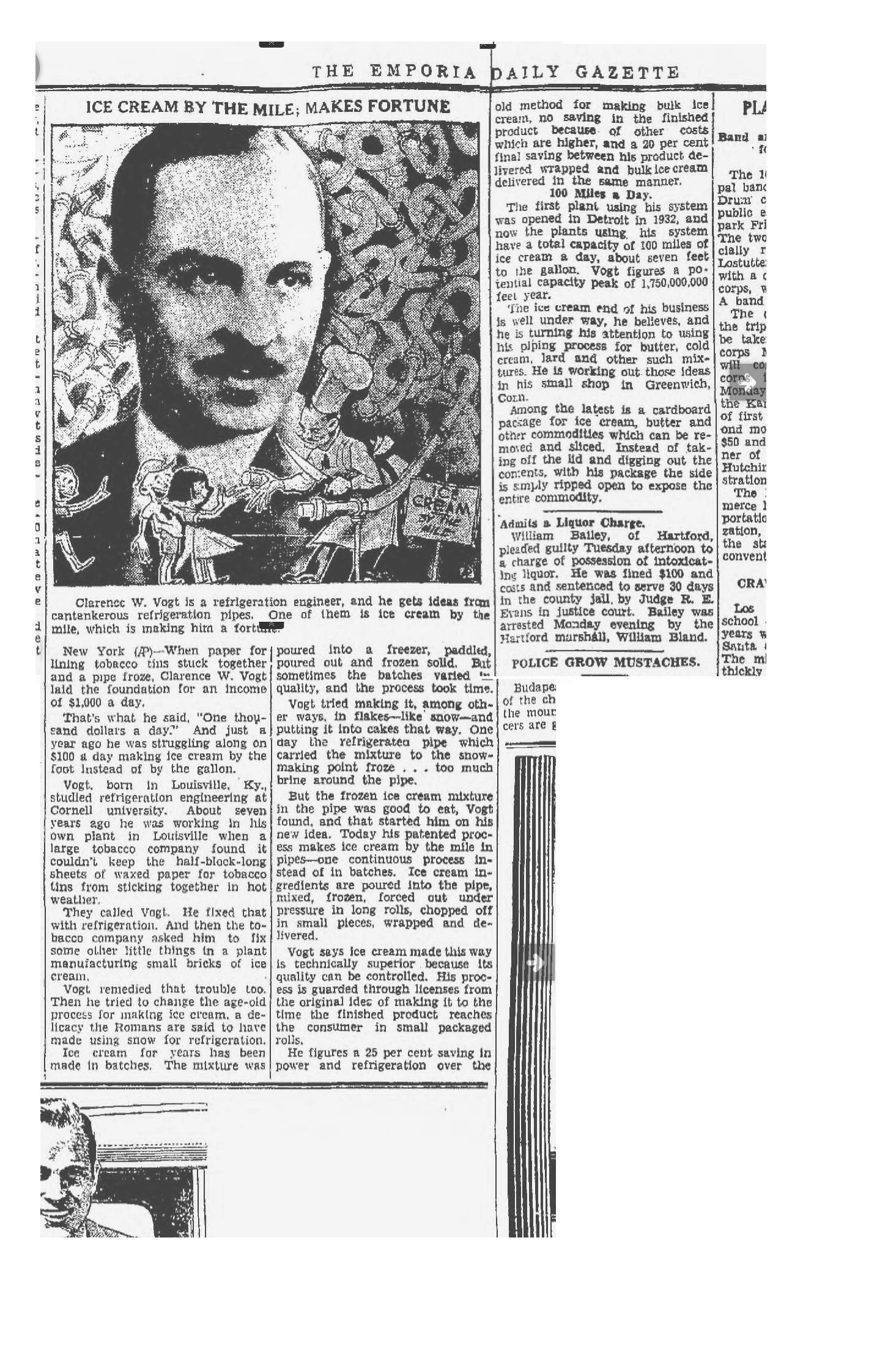 1934 Clarence Vogt - Ice Cream - Kansas Emporia Daily Gazette 1934-09-12 page 8